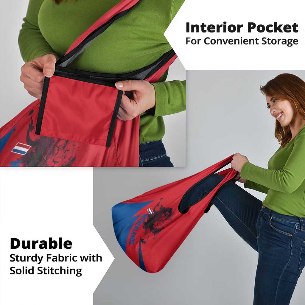 Netherlands Grocery Bag with Lion Graphic and Dutch Flag in Red and Blue Design - Wonder Print Shop