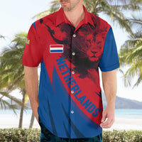 Netherlands Hawaiian Shirt with Lion Graphic and Dutch Flag in Red and Blue Design - Wonder Print Shop