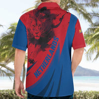 Netherlands Hawaiian Shirt with Lion Graphic and Dutch Flag in Red and Blue Design - Wonder Print Shop