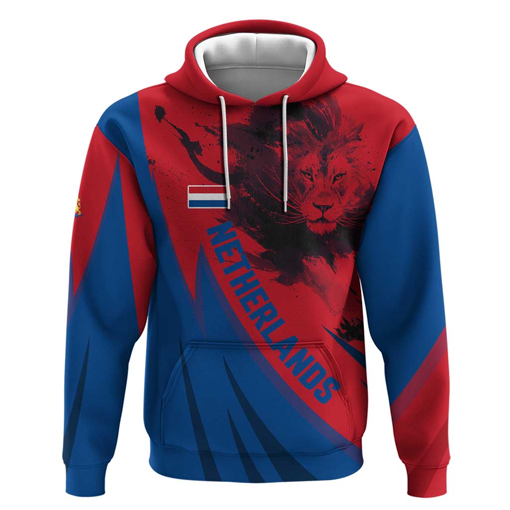 Netherlands Hoodie with Lion Graphic and Dutch Flag in Red and Blue Design - Wonder Print Shop