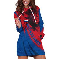 Netherlands Hoodie Dress with Lion Graphic and Dutch Flag in Red and Blue Design - Wonder Print Shop
