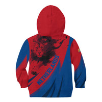 Netherlands Kid Hoodie with Lion Graphic and Dutch Flag in Red and Blue Design - Wonder Print Shop