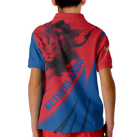 Netherlands Kid Polo Shirt with Lion Graphic and Dutch Flag in Red and Blue Design - Wonder Print Shop