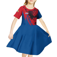 Netherlands Kid Short Sleeve Dress with Lion Graphic and Dutch Flag in Red and Blue Design - Wonder Print Shop