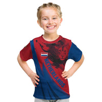 Netherlands Kid T Shirt with Lion Graphic and Dutch Flag in Red and Blue Design - Wonder Print Shop