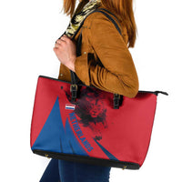 Netherlands Leather Tote Bag with Lion Graphic and Dutch Flag in Red and Blue Design - Wonder Print Shop