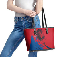 Netherlands Leather Tote Bag with Lion Graphic and Dutch Flag in Red and Blue Design - Wonder Print Shop