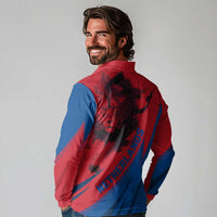 Netherlands Long Sleeve Polo Shirt with Lion Graphic and Dutch Flag in Red and Blue Design - Wonder Print Shop