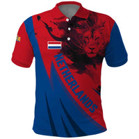 Netherlands Polo Shirt with Lion Graphic and Dutch Flag in Red and Blue Design - Wonder Print Shop