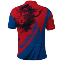 Netherlands Polo Shirt with Lion Graphic and Dutch Flag in Red and Blue Design - Wonder Print Shop