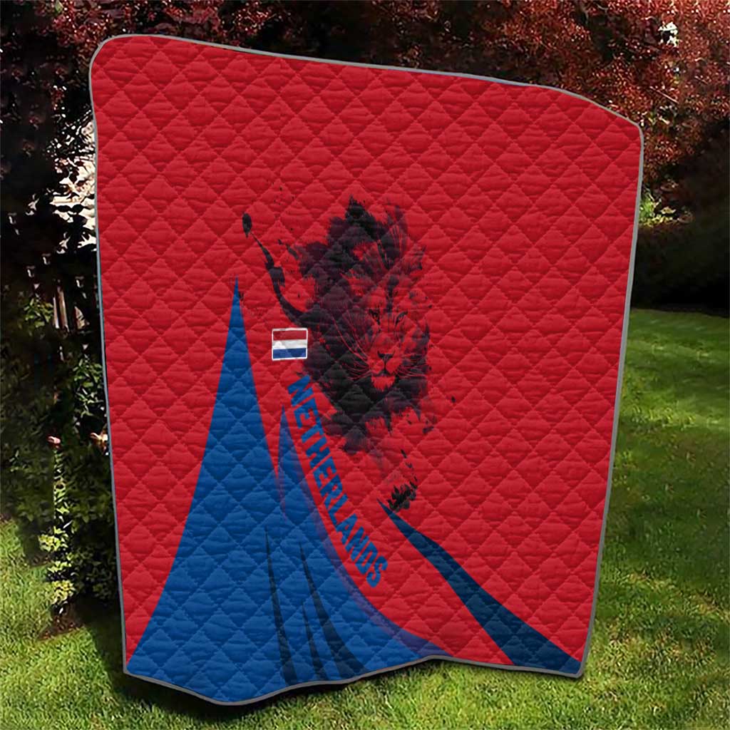 Netherlands Quilt with Lion Graphic and Dutch Flag in Red and Blue Design - Wonder Print Shop