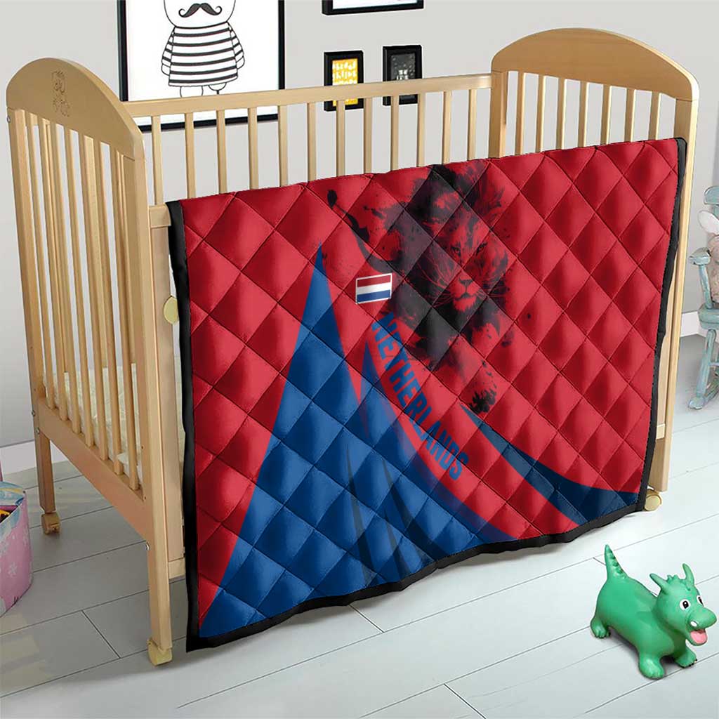 Netherlands Quilt with Lion Graphic and Dutch Flag in Red and Blue Design - Wonder Print Shop