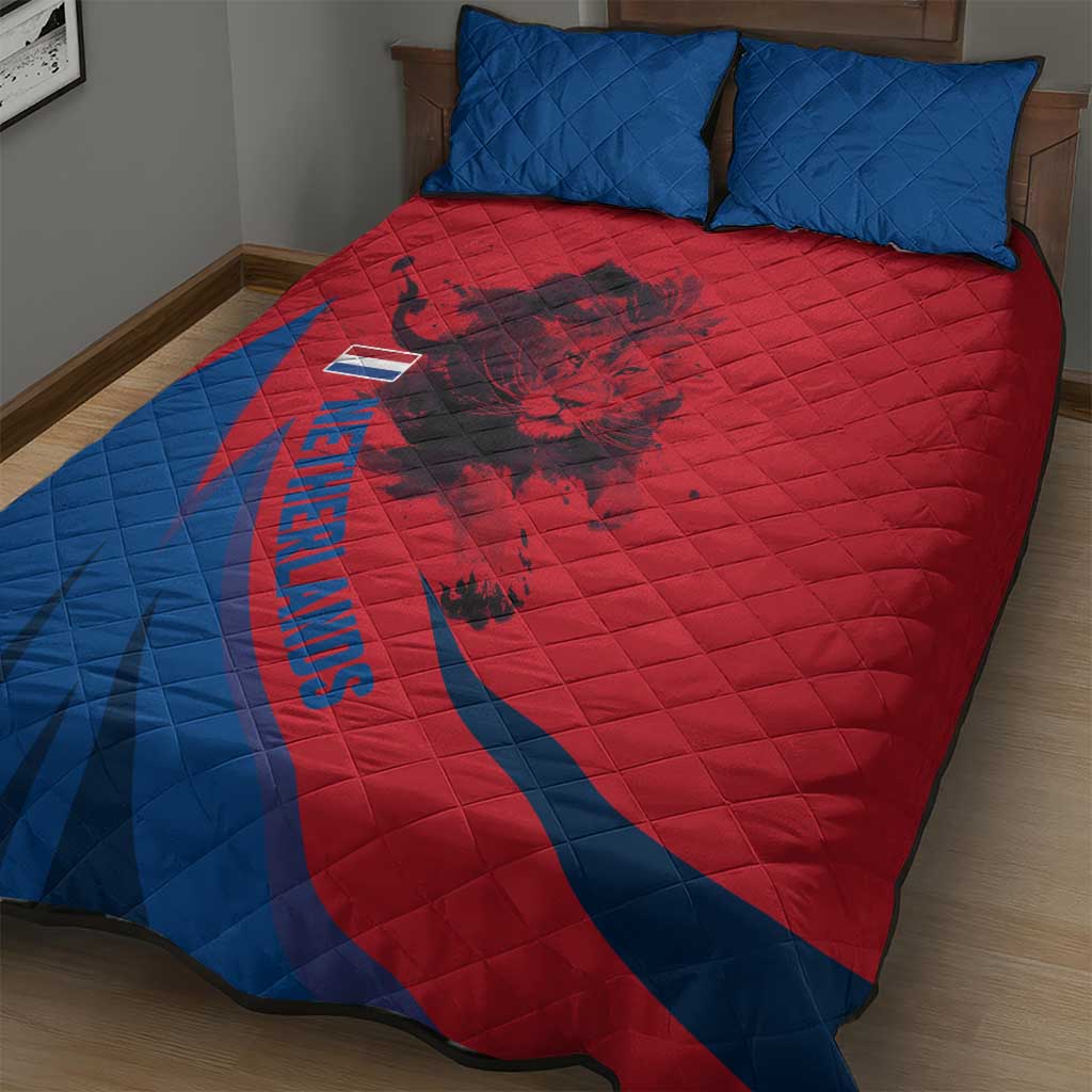 Netherlands Quilt Bed Set with Lion Graphic and Dutch Flag in Red and Blue Design - Wonder Print Shop