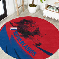 Netherlands Round Carpet with Lion Graphic and Dutch Flag in Red and Blue Design - Wonder Print Shop