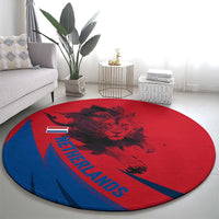 Netherlands Round Carpet with Lion Graphic and Dutch Flag in Red and Blue Design - Wonder Print Shop