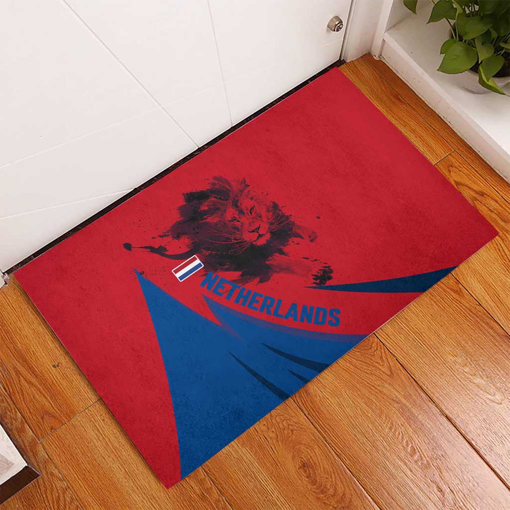 Netherlands Rubber Doormat with Lion Graphic and Dutch Flag in Red and Blue Design - Wonder Print Shop