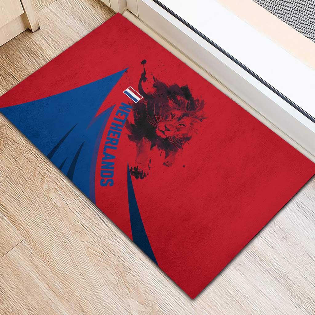 Netherlands Rubber Doormat with Lion Graphic and Dutch Flag in Red and Blue Design - Wonder Print Shop