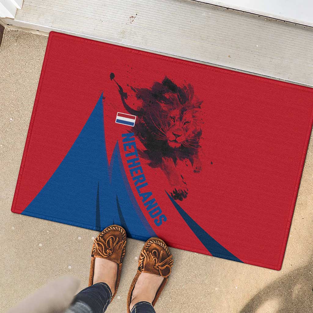 Netherlands Rubber Doormat with Lion Graphic and Dutch Flag in Red and Blue Design - Wonder Print Shop