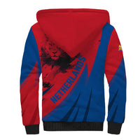 Netherlands Sherpa Hoodie with Lion Graphic and Dutch Flag in Red and Blue Design - Wonder Print Shop