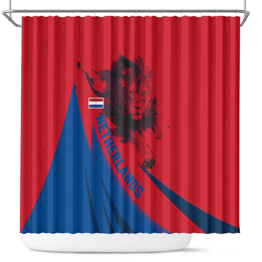 Netherlands Shower Curtain with Lion Graphic and Dutch Flag in Red and Blue Design - Wonder Print Shop