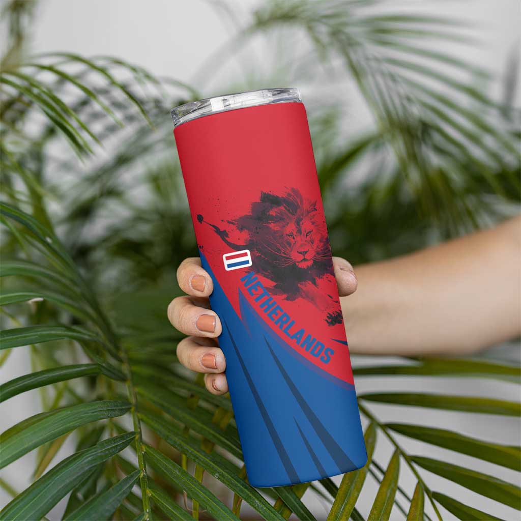 Netherlands Skinny Tumbler with Lion Graphic and Dutch Flag in Red and Blue Design - Wonder Print Shop