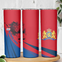 Netherlands Skinny Tumbler with Lion Graphic and Dutch Flag in Red and Blue Design - Wonder Print Shop