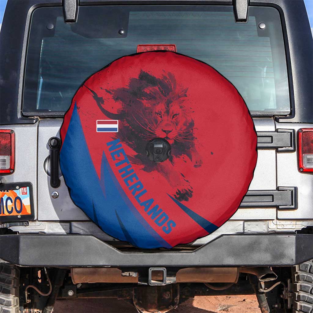 Netherlands Spare Tire Cover with Lion Graphic and Dutch Flag in Red and Blue Design - Wonder Print Shop