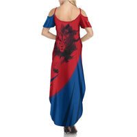 Netherlands Summer Maxi Dress with Lion Graphic and Dutch Flag in Red and Blue Design - Wonder Print Shop
