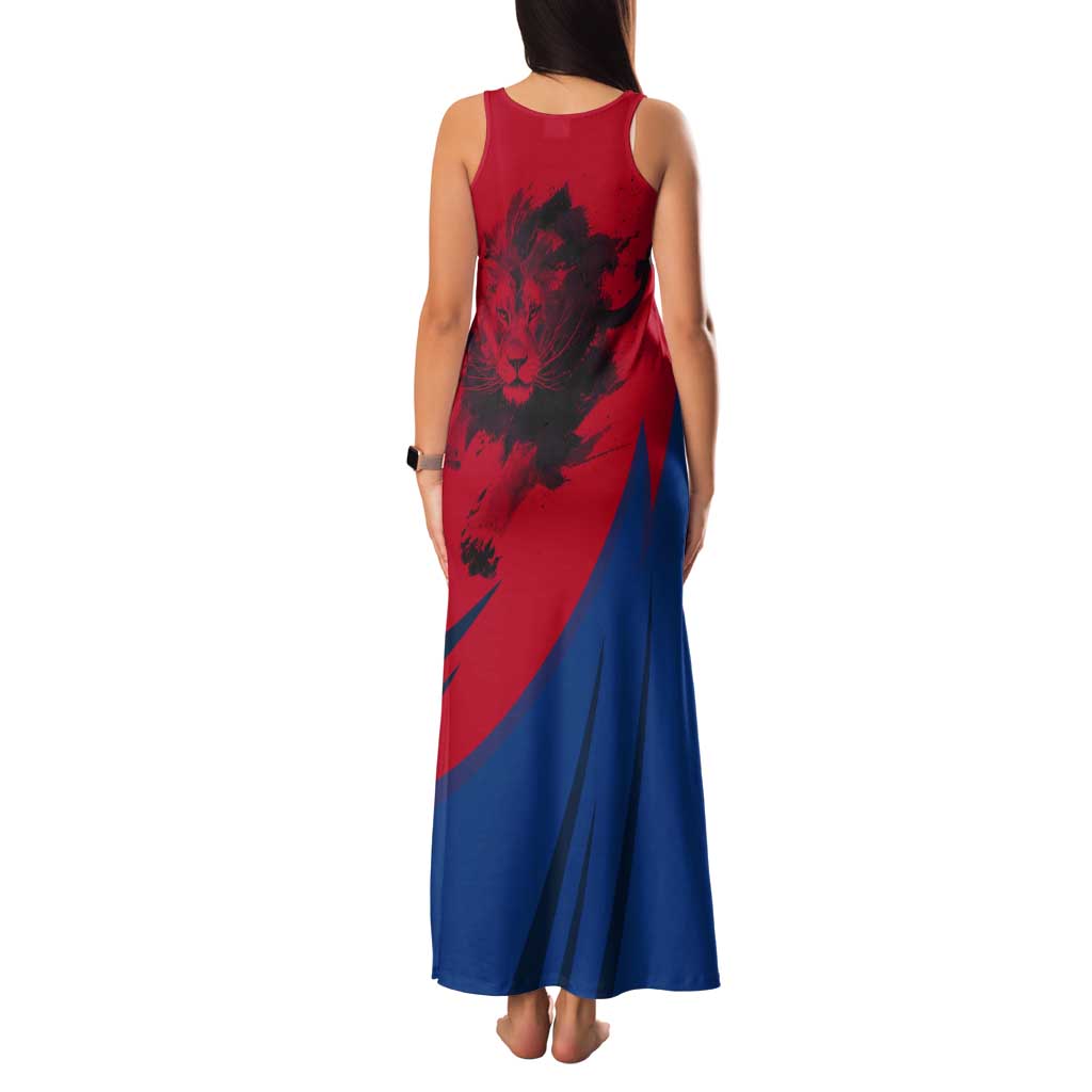 Netherlands Tank Maxi Dress with Lion Graphic and Dutch Flag in Red and Blue Design - Wonder Print Shop