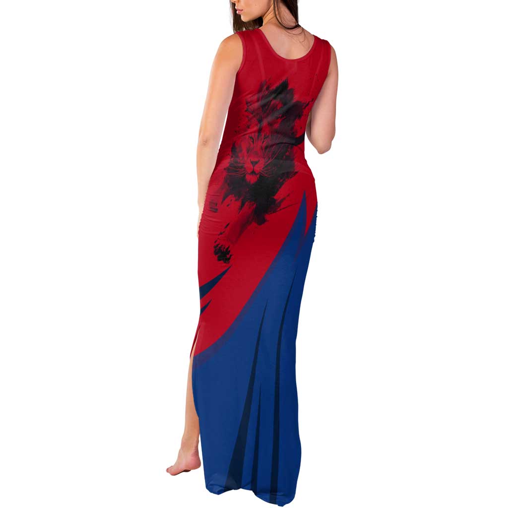 Netherlands Tank Maxi Dress with Lion Graphic and Dutch Flag in Red and Blue Design - Wonder Print Shop