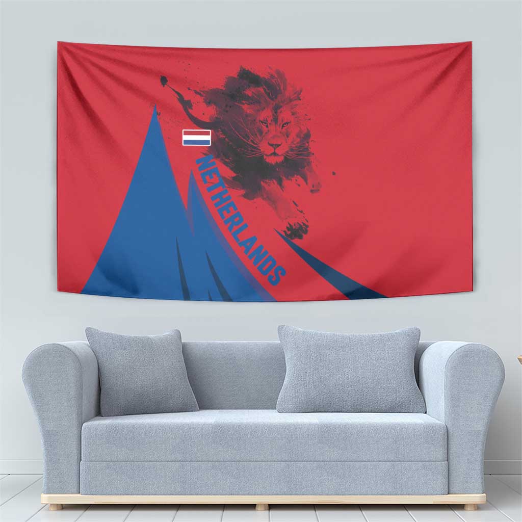 Netherlands Tapestry with Lion Graphic and Dutch Flag in Red and Blue Design - Wonder Print Shop