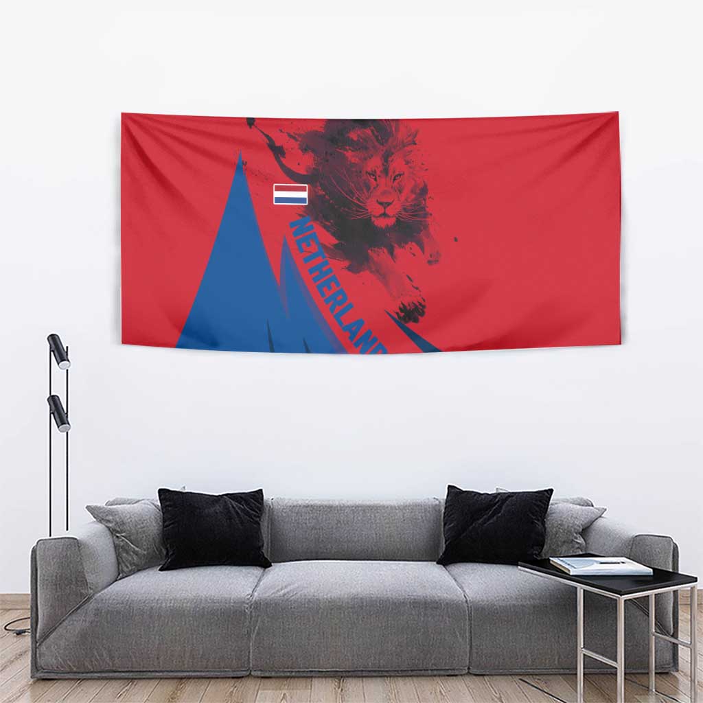 Netherlands Tapestry with Lion Graphic and Dutch Flag in Red and Blue Design - Wonder Print Shop