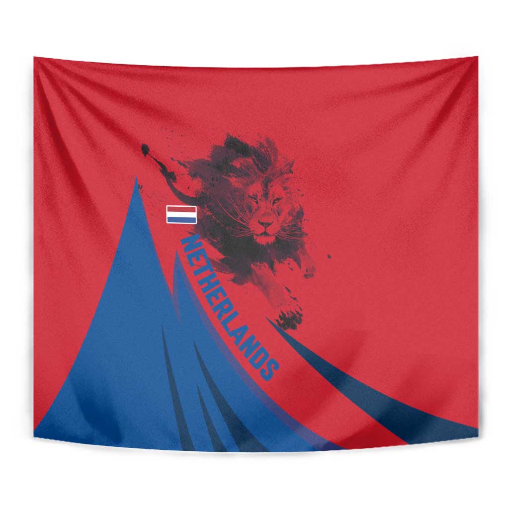 Netherlands Tapestry with Lion Graphic and Dutch Flag in Red and Blue Design - Wonder Print Shop