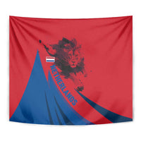 Netherlands Tapestry with Lion Graphic and Dutch Flag in Red and Blue Design - Wonder Print Shop
