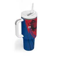 Netherlands Tumbler With Handle with Lion Graphic and Dutch Flag in Red and Blue Design - Wonder Print Shop