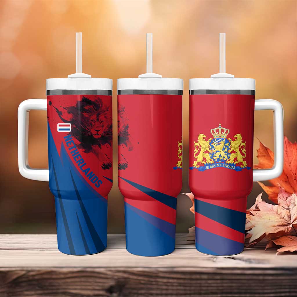 Netherlands Tumbler With Handle with Lion Graphic and Dutch Flag in Red and Blue Design - Wonder Print Shop