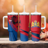 Netherlands Tumbler With Handle with Lion Graphic and Dutch Flag in Red and Blue Design - Wonder Print Shop