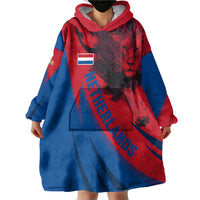 Netherlands Wearable Blanket Hoodie with Lion Graphic and Dutch Flag in Red and Blue Design - Wonder Print Shop