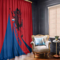 Netherlands Window Curtain with Lion Graphic and Dutch Flag in Red and Blue Design - Wonder Print Shop
