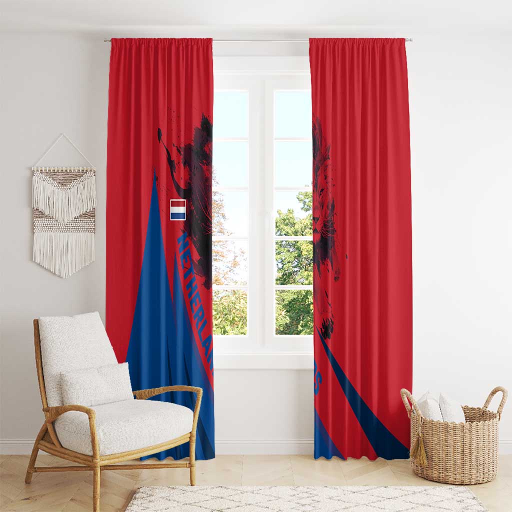 Netherlands Window Curtain with Lion Graphic and Dutch Flag in Red and Blue Design - Wonder Print Shop