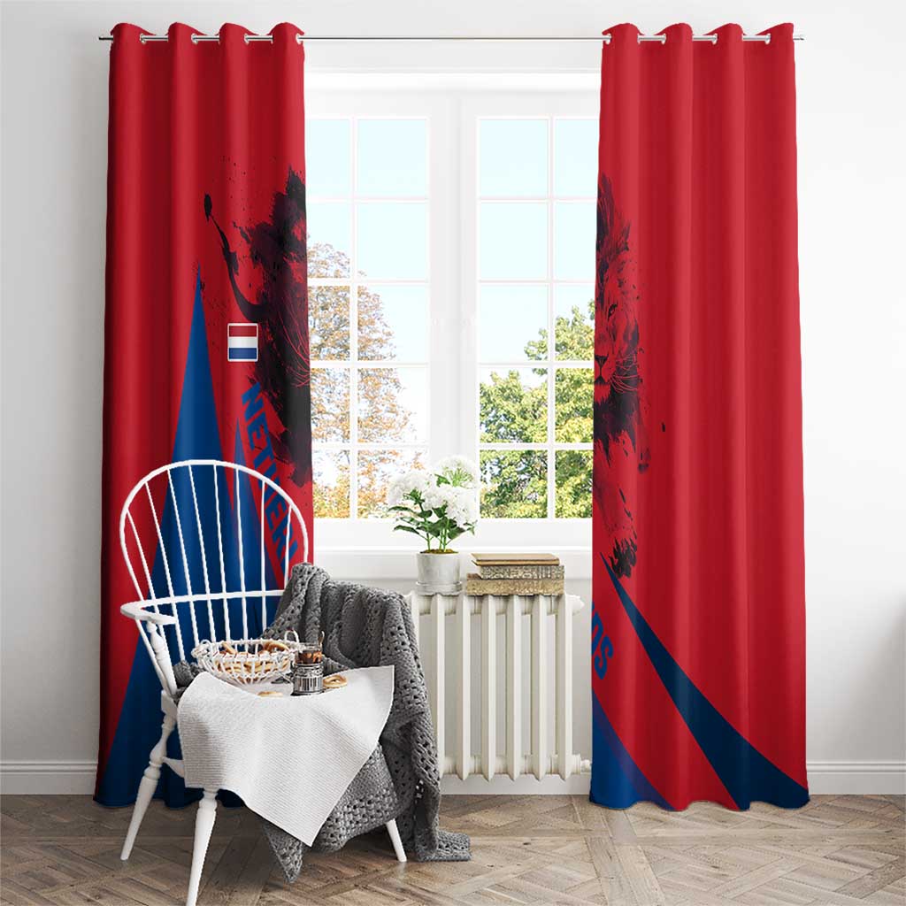 Netherlands Window Curtain with Lion Graphic and Dutch Flag in Red and Blue Design - Wonder Print Shop