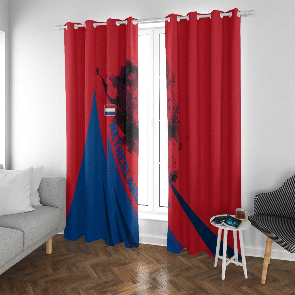 Netherlands Window Curtain with Lion Graphic and Dutch Flag in Red and Blue Design - Wonder Print Shop