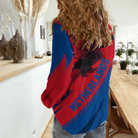 Netherlands Women Casual Shirt with Lion Graphic and Dutch Flag in Red and Blue Design - Wonder Print Shop