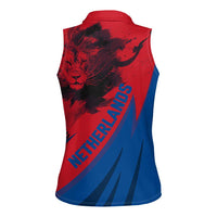 Netherlands Women Sleeveless Polo Shirt with Lion Graphic and Dutch Flag in Red and Blue Design - Wonder Print Shop