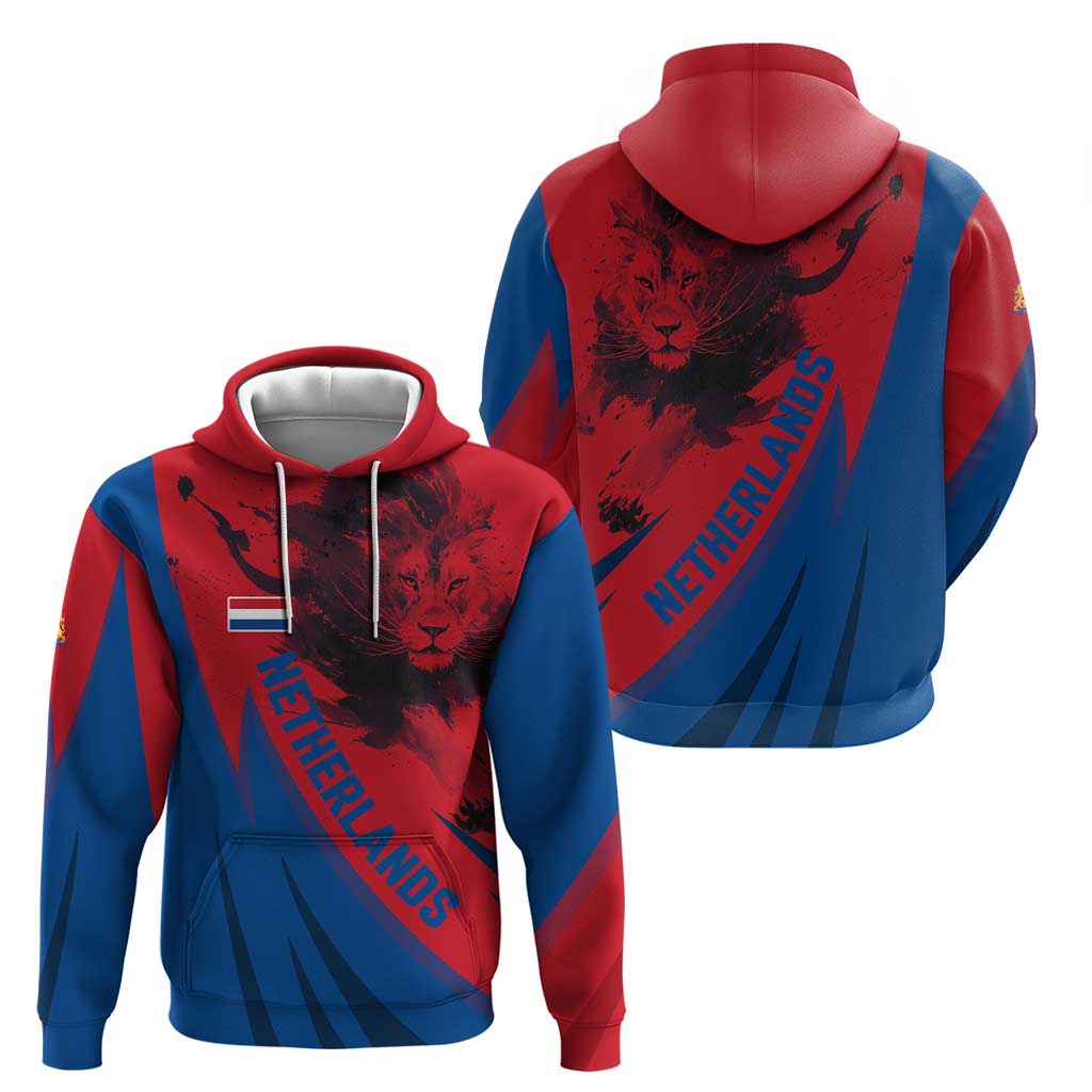 Netherlands Zip Hoodie with Lion Graphic and Dutch Flag in Red and Blue Design - Wonder Print Shop
