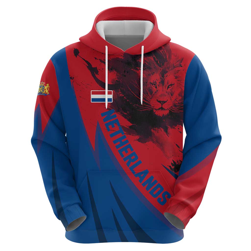 Netherlands Zip Hoodie with Lion Graphic and Dutch Flag in Red and Blue Design - Wonder Print Shop