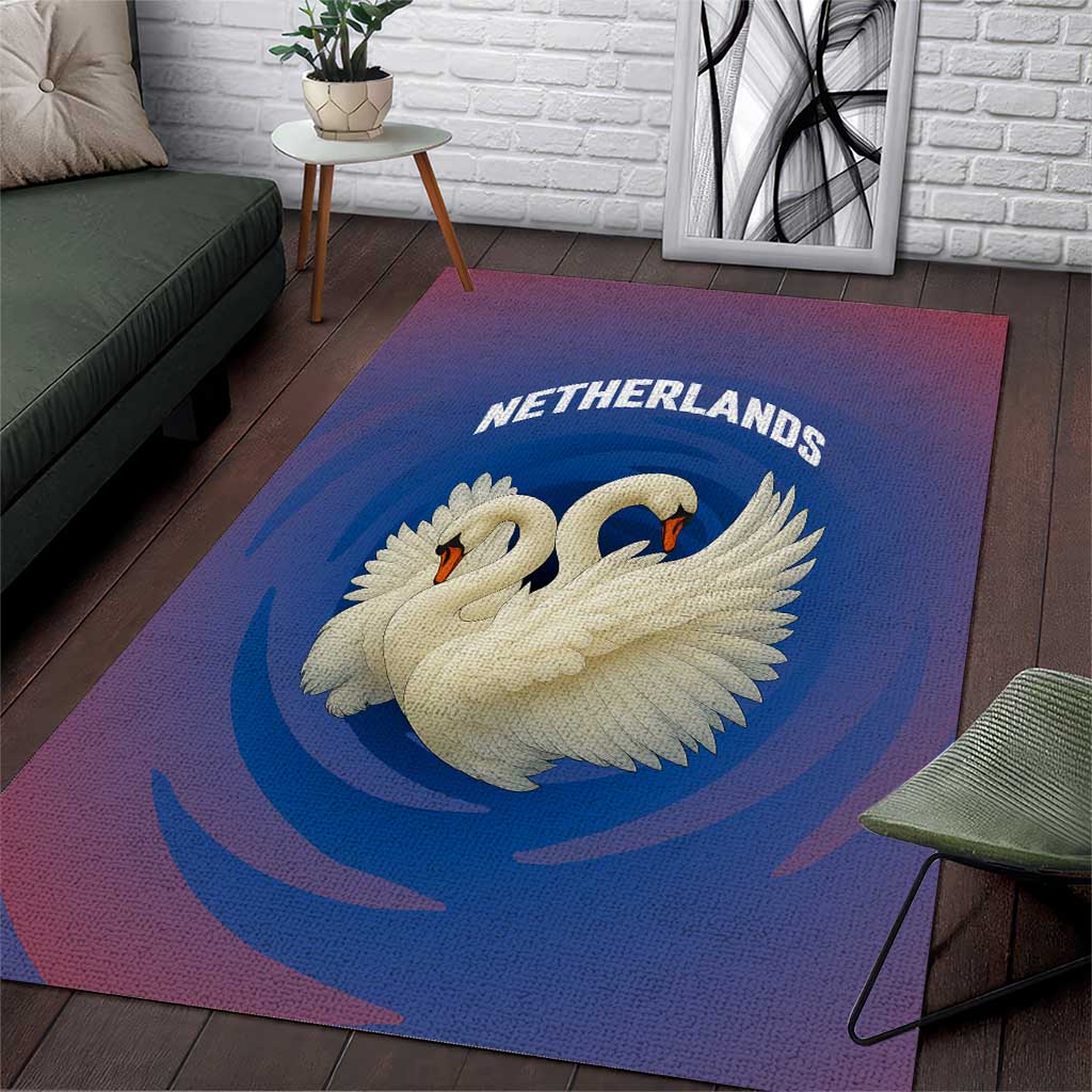 Netherlands Area Rug with Swan Couple Graphic and Dutch Flag in Gradient Red and Blue Design - Wonder Print Shop