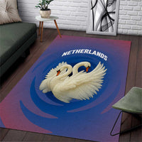 Netherlands Area Rug with Swan Couple Graphic and Dutch Flag in Gradient Red and Blue Design - Wonder Print Shop