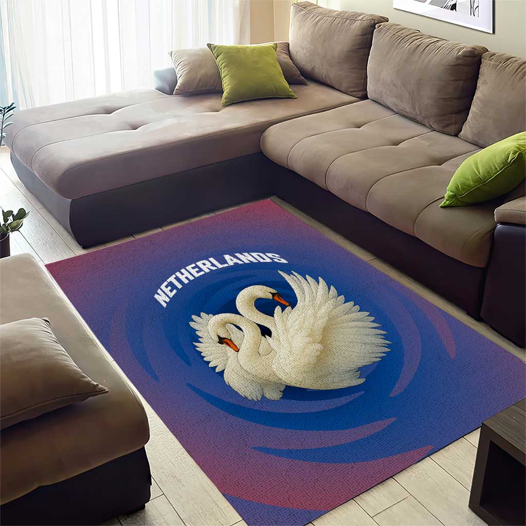 Netherlands Area Rug with Swan Couple Graphic and Dutch Flag in Gradient Red and Blue Design - Wonder Print Shop