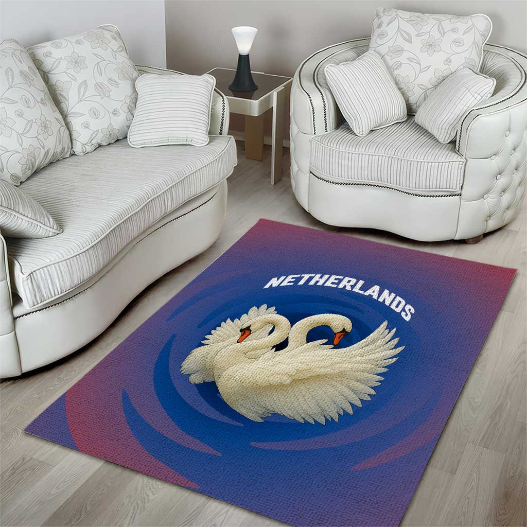 Netherlands Area Rug with Swan Couple Graphic and Dutch Flag in Gradient Red and Blue Design - Wonder Print Shop
